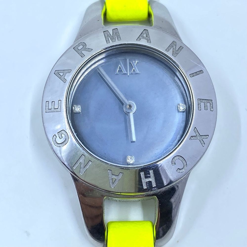Armani Exchange Neon Yellow Leather Mirror Watch
